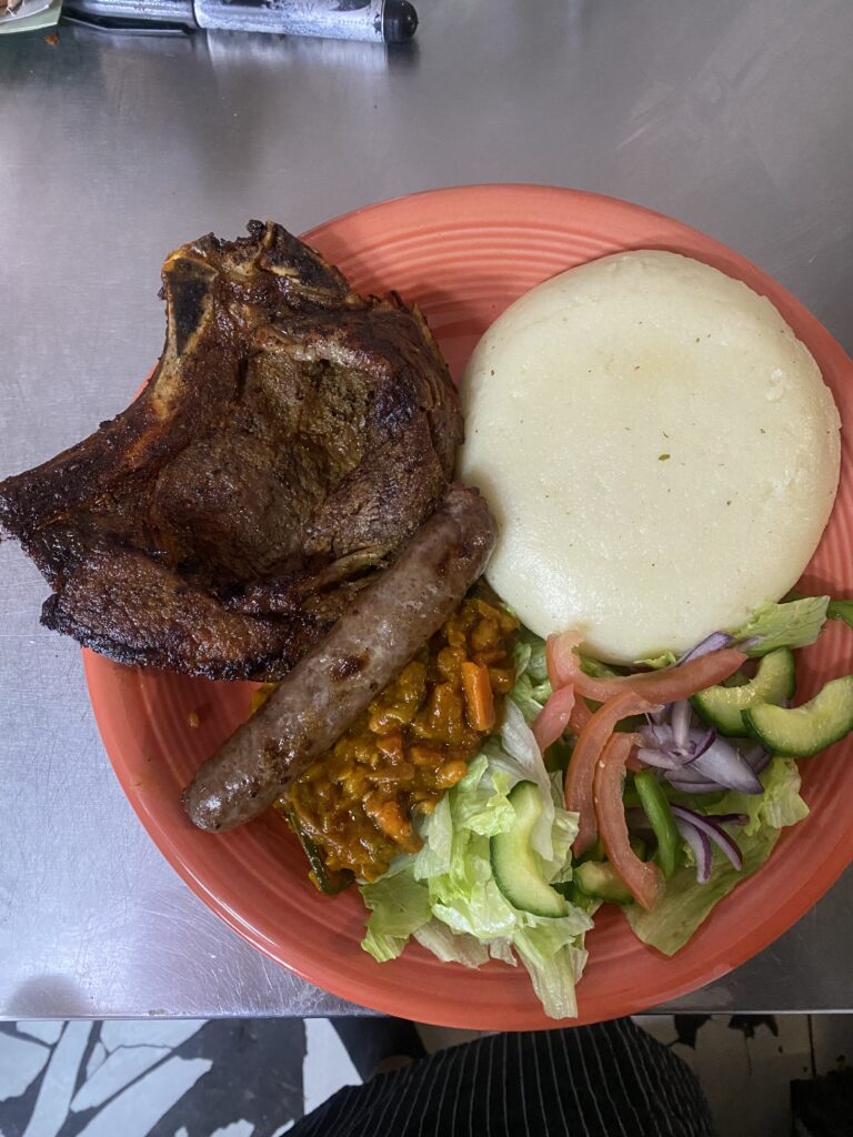 Chubby Cheeks Eatery serving meat pap chakalaka and salad