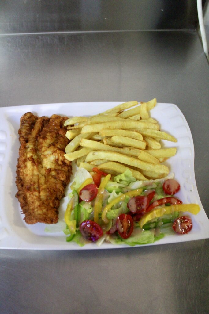 Chubby Cheeks Eatery serving fish chips and salad